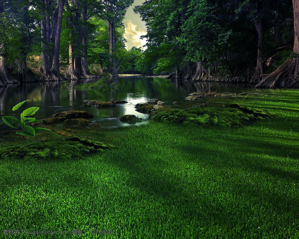 湖水 草地 树林 背景 树木 鲜花 植物 花朵 绿色环保 自然风光 环保背景 其他类别 生活百科