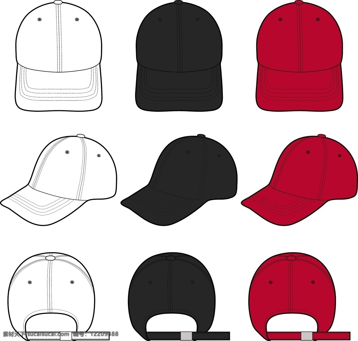帽子矢量图 棒球帽 帽子 服装设计 设计开发 配件开发
