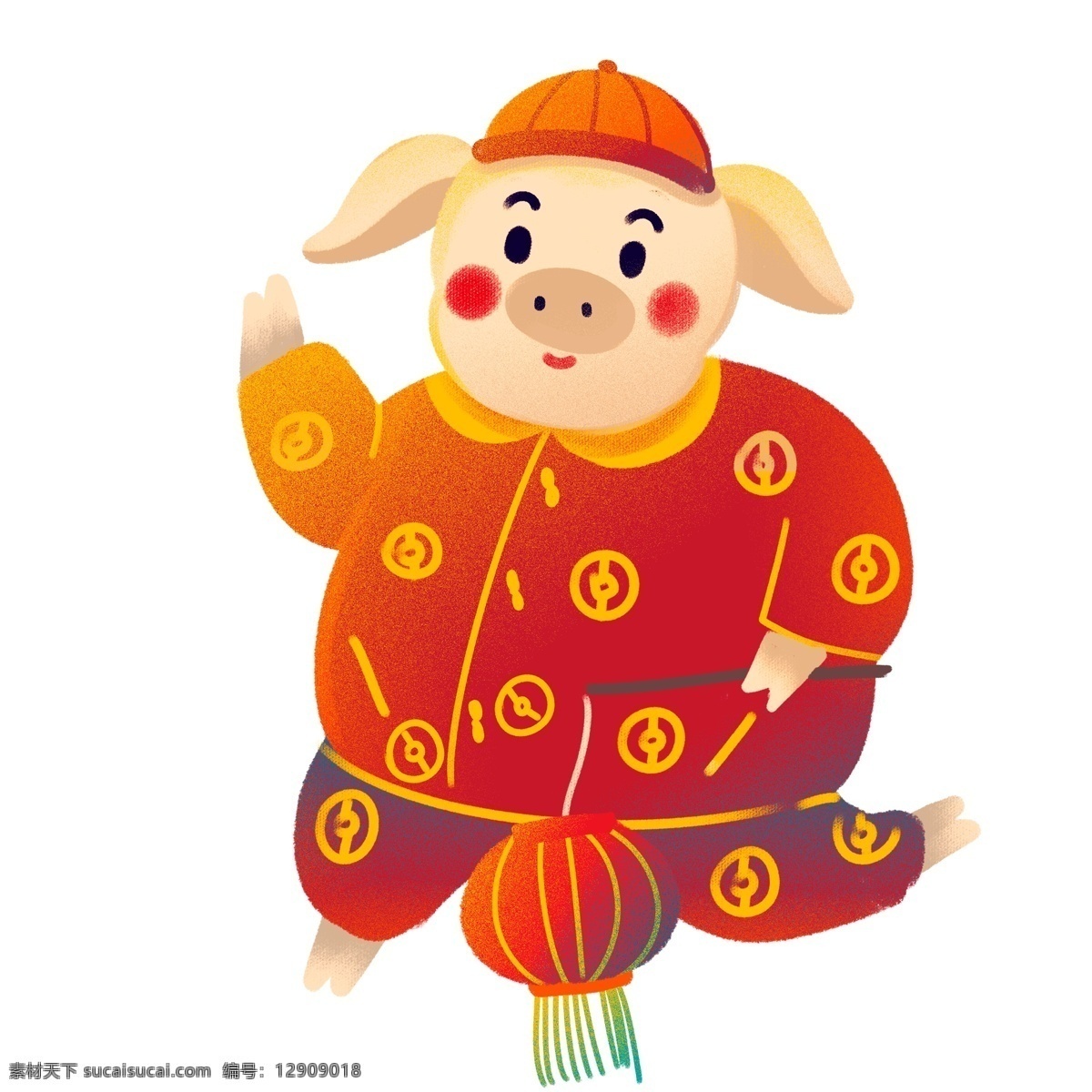 过年 提 灯笼 的卡 通 喜庆 小 猪 中国风 春节 插画 唐装 小猪 卡通 新年 猪年 2019年 小猪形象 猪年形象