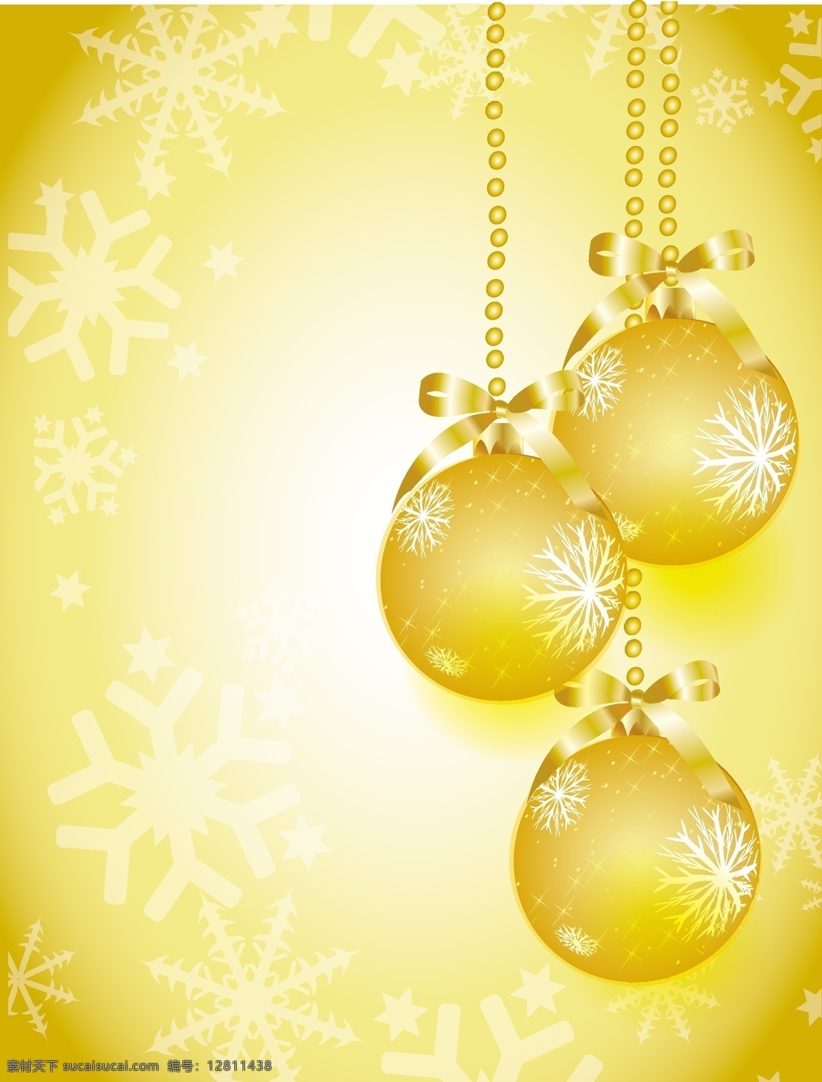 矢量 华丽 雪花 金色 背景 彩球 吊球 圣诞节 矢量素材 饰品 节日素材