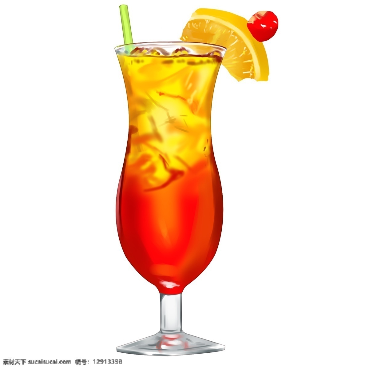 一杯 黄 红色 果汁 插图 黄红色 卡通