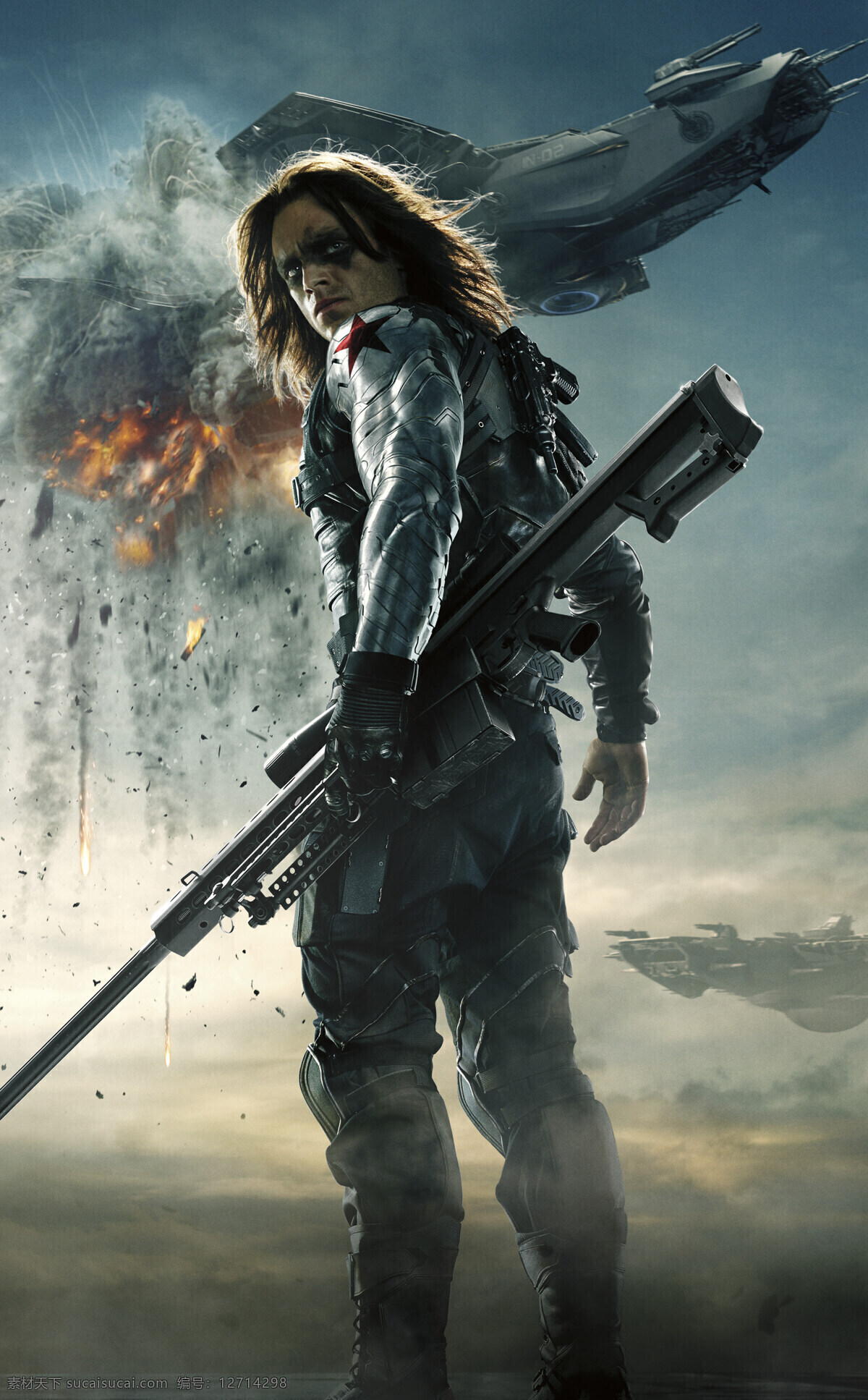 冬日战士 美国队长2 巴基巴恩斯 塞巴斯蒂安 斯坦 爆炸 巴雷特狙击枪 特工 动作 冒险 科幻 电影海报 影视娱乐 文化艺术