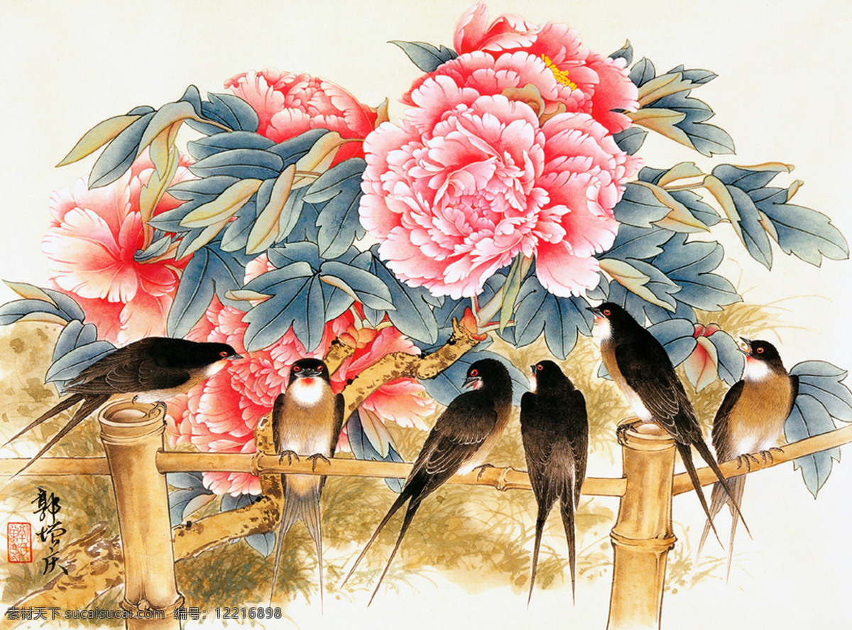 国画 牡丹花鸟 文化艺术 绘画书法 国画精品 设计图库 300