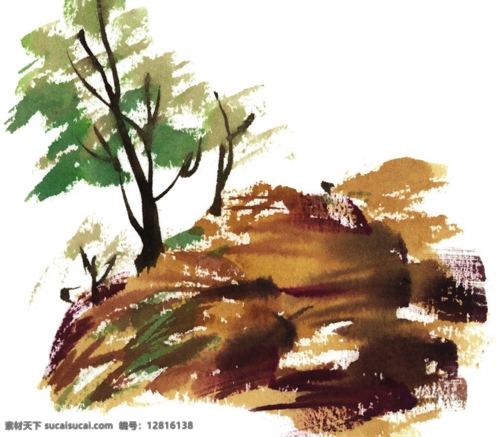 水彩树木 水彩 树木 美术绘画 局部 树干 干笔画 绘画书法 文化艺术