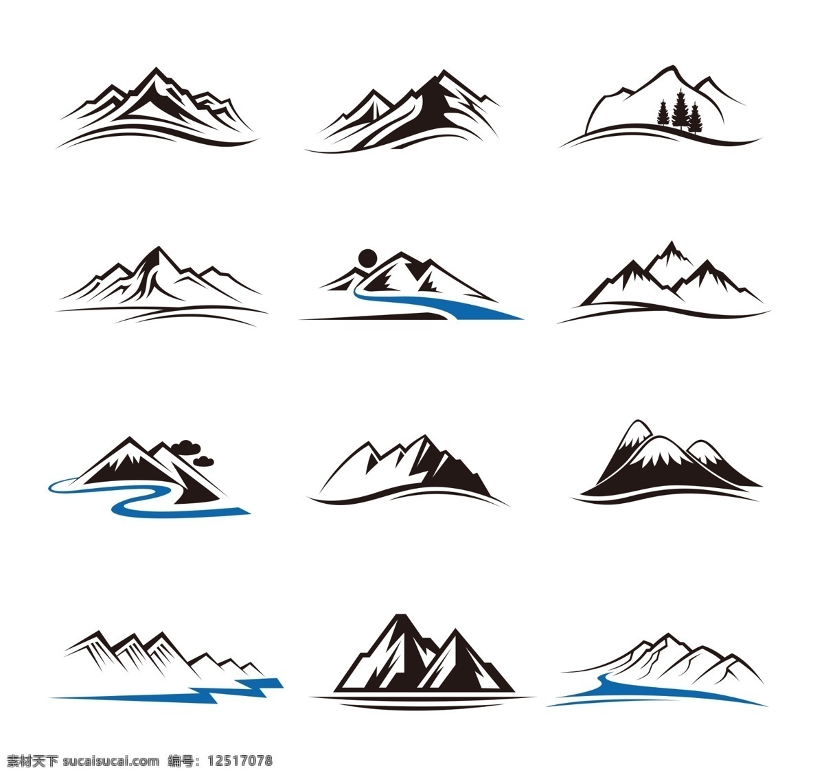 山峰图标 山峰 山峦 雪山 远山 卡通背景 漫画 矢量 图标 卡通山峰 手绘山峰