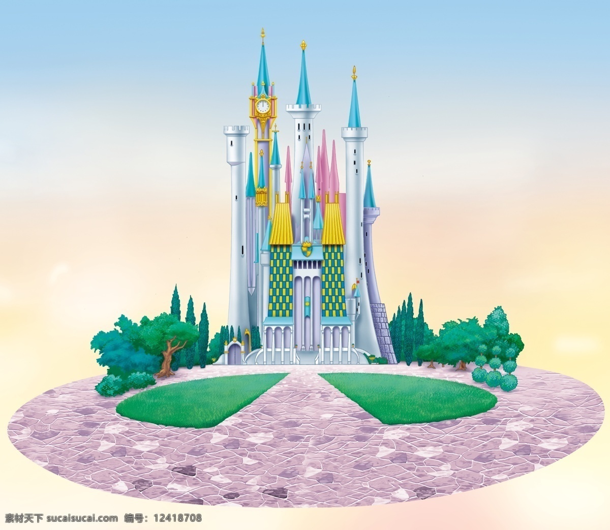 迪士尼 公主 城堡 背景 背景素材 分层 源文件