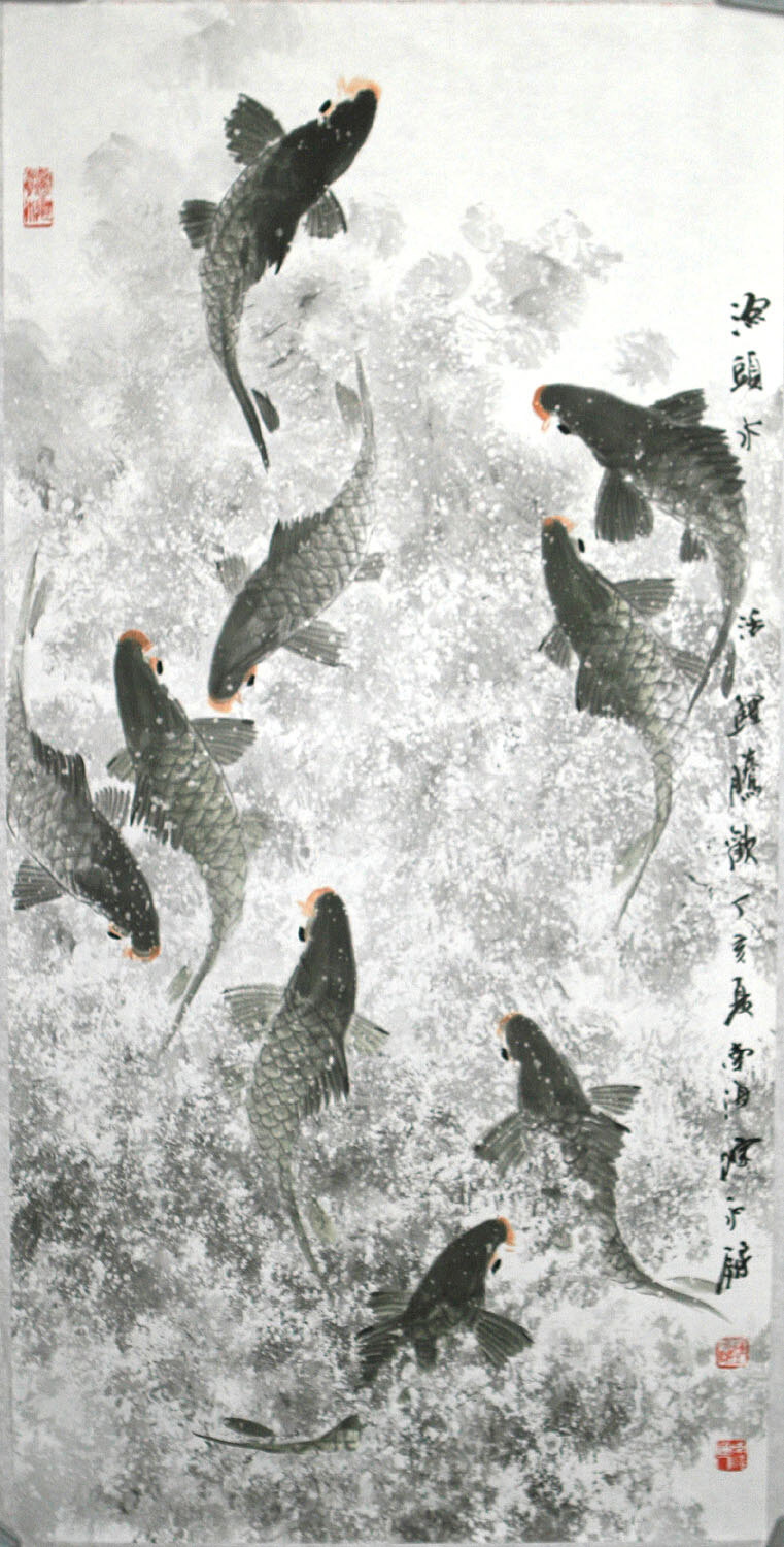 鲤鱼 工笔画 国画鲤鱼 绘画书法 美术绘画 水墨画 水墨鲤鱼 鱼类 鱼群 文化艺术 生物世界
