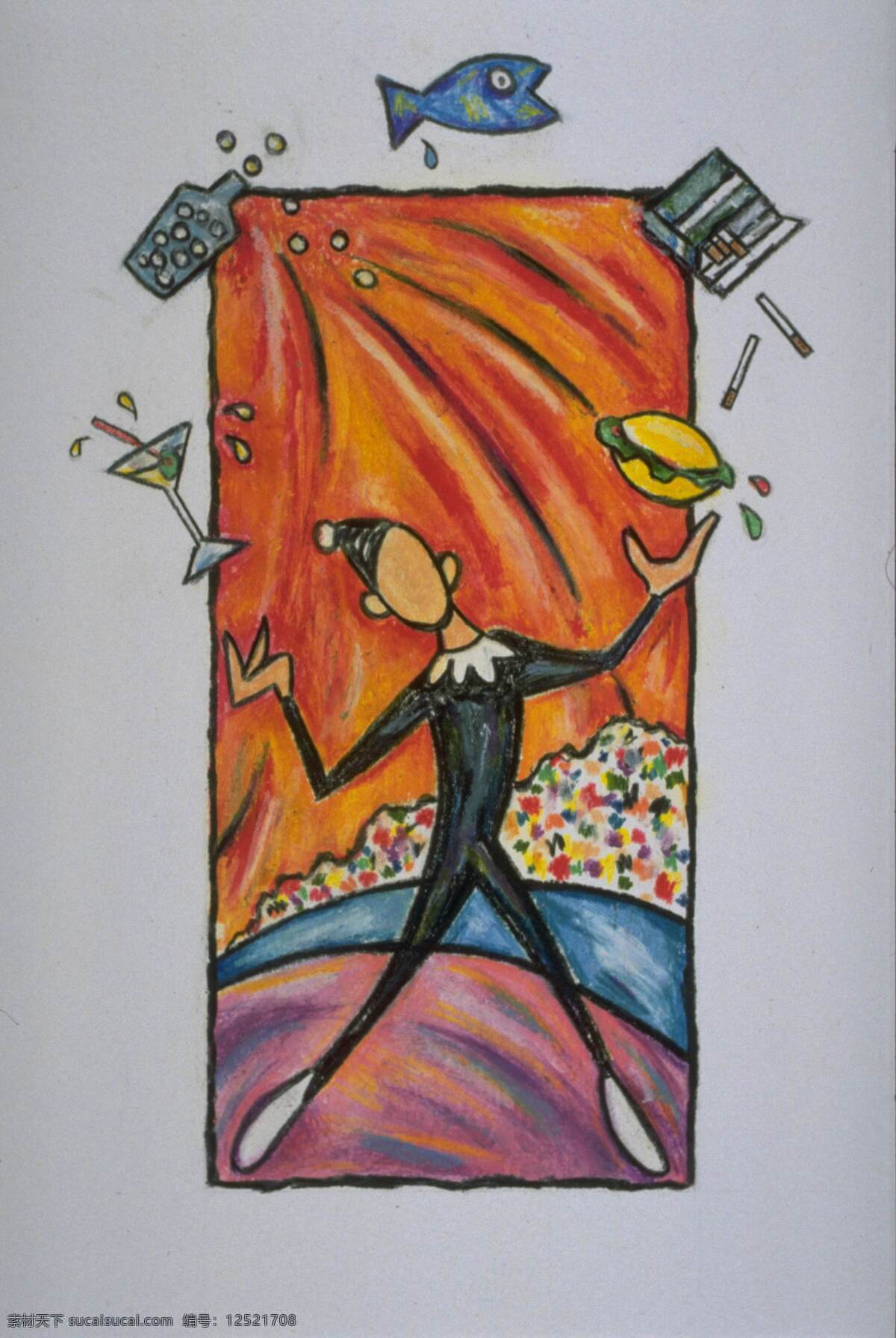 美食 饮料 蜡笔画 绘画作品 人物蜡笔画 工艺 书画 文化艺术