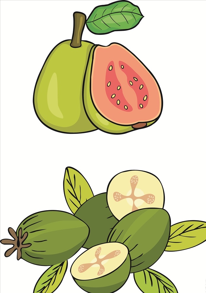 卡通番石榴 卡通食物 卡通水果 蔬菜水果 番石榴 卡通设计