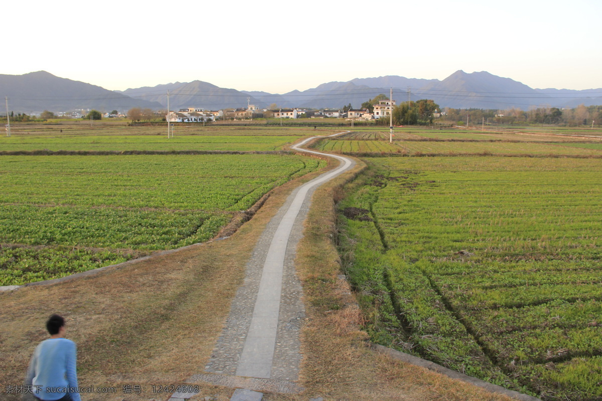 南屏小路 南坪 南平 南屏 安徽 徽州 古镇 宏村 山水画 风景 风景画 山 田野 乡村 田地 小路 小道 曲折 风景照 自然景观 田园风光