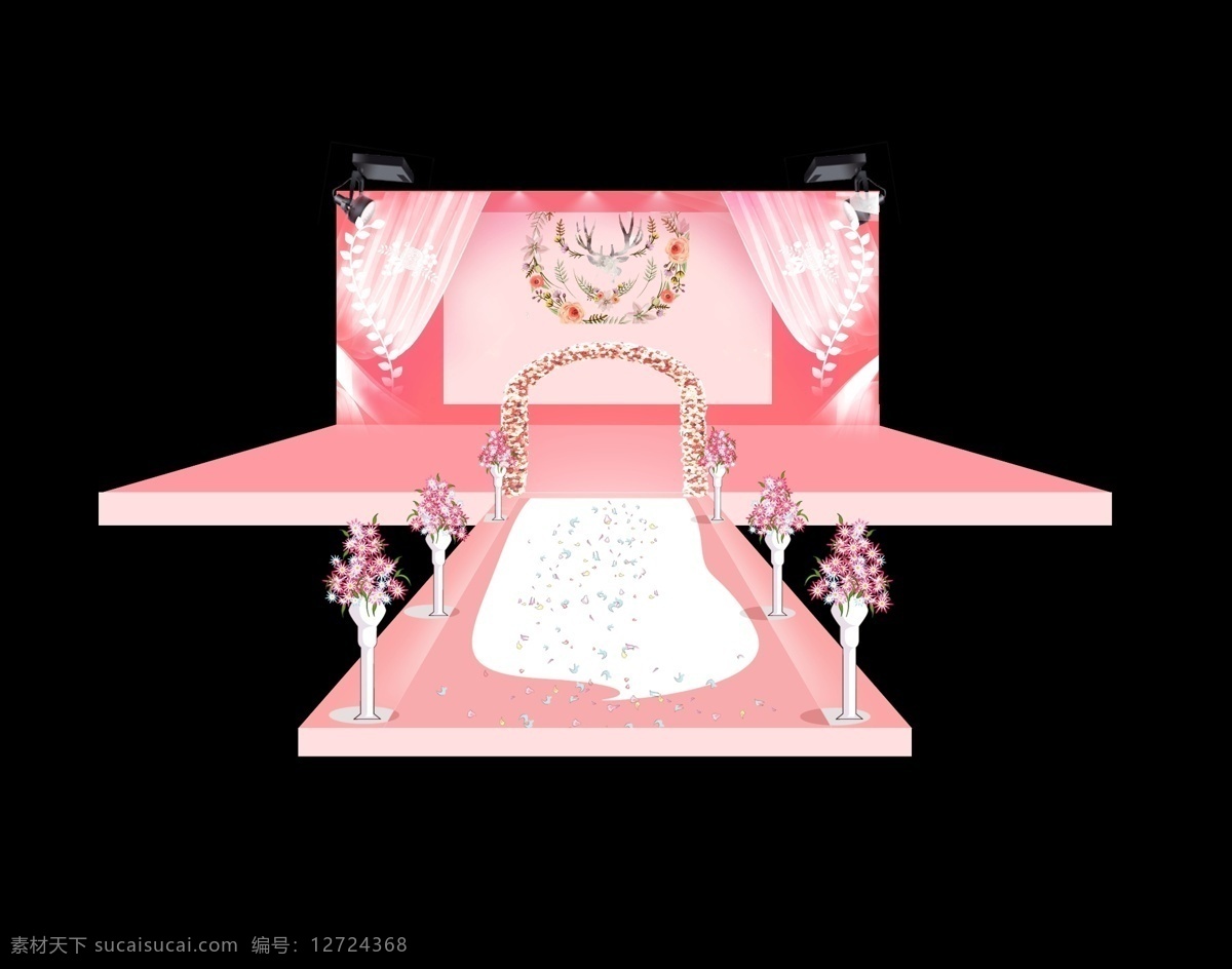 粉色 婚礼 舞台 效果图 psd格式 3d效果 背景舞台 粉红色 婚礼舞台