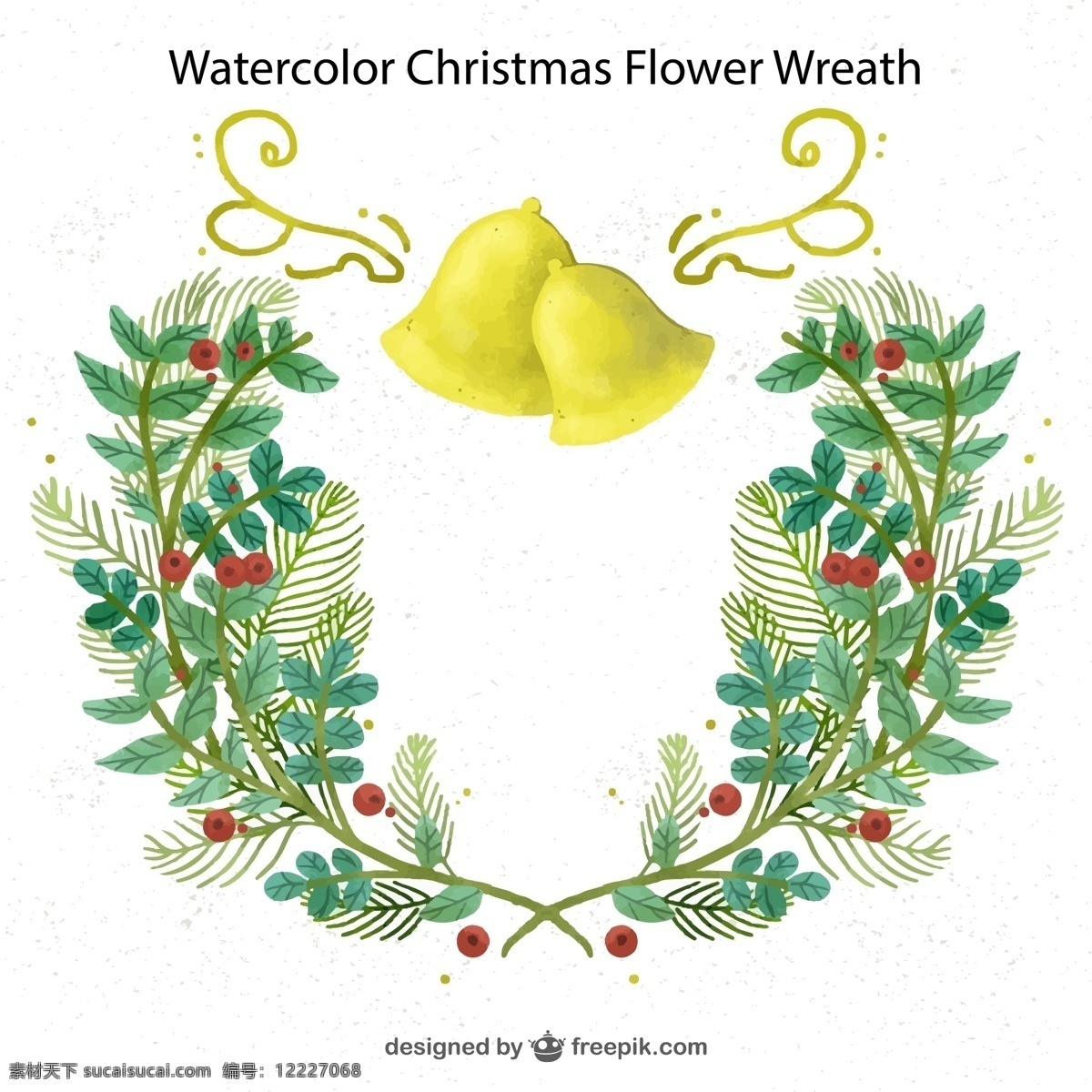 圣诞 绘 花环 铃铛 水彩 圣诞节 矢量图 格式 矢量 高清图片