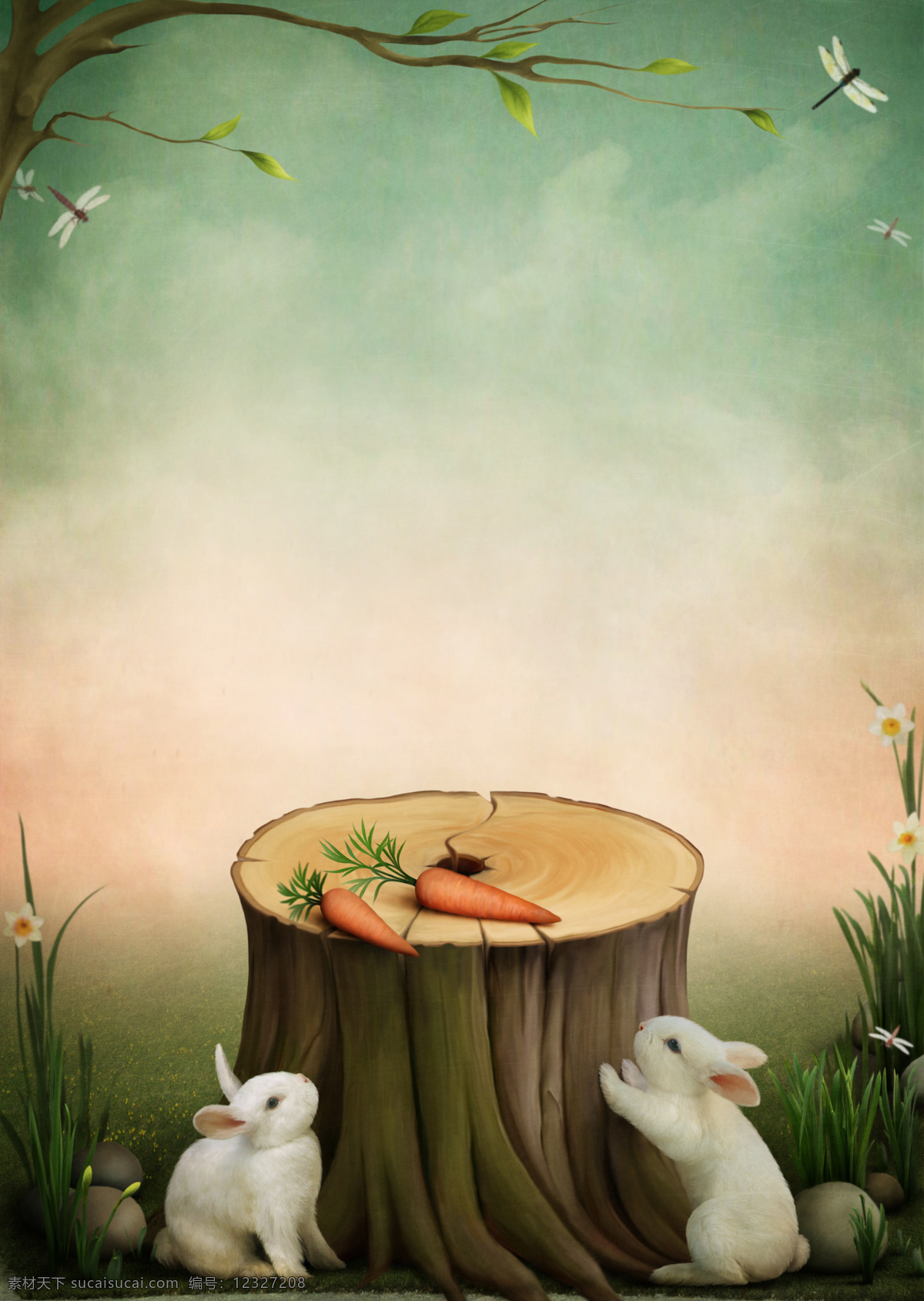 童话故事 童话 兔子树桩 胡萝卜 童话背景 相片模板 儿童风格 梦幻 风景漫画 动漫动画 童话风格
