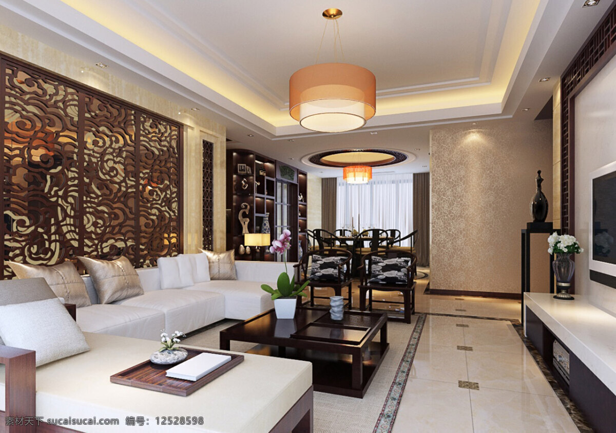 中式 壁纸 客厅 家居装饰素材 室内设计