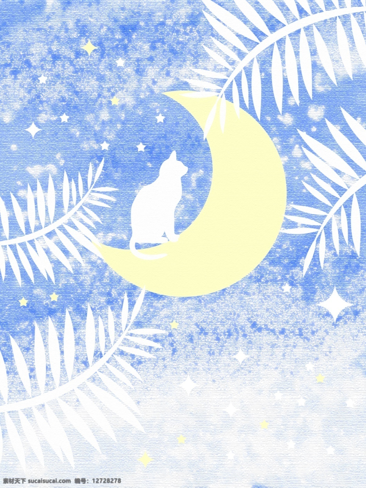 月亮 上 猫 蓝色 幻想 时尚 简约 背景 月亮上