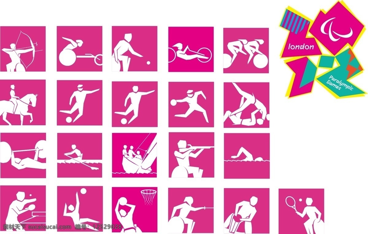 2012 年 伦敦 残奥会 运动 图标 伦敦残奥会 运动图标 公共标识标志 标识标志图标 矢量