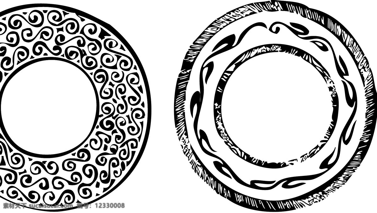 中国 古代 陶瓷 花纹 图腾 历史悠久 黑白图案 矢量图 圆形 祥云图 白色