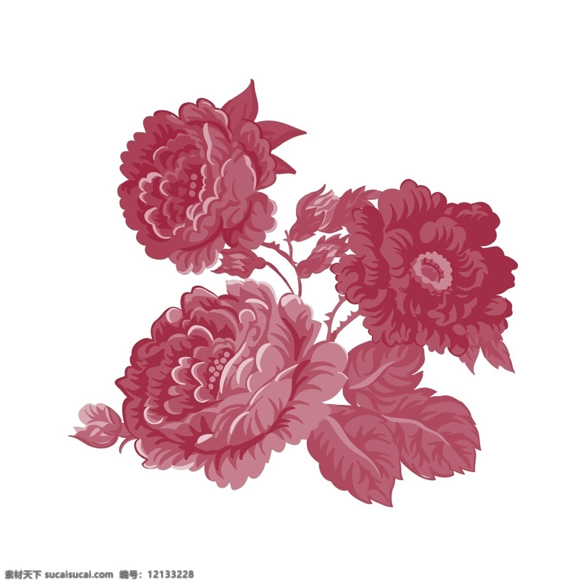 手绘 水彩 卡通 红色 花朵 手绘花朵 水彩花朵 卡通花朵 红色花朵 装饰图案 植物 大叶子 千库原创 免抠图png