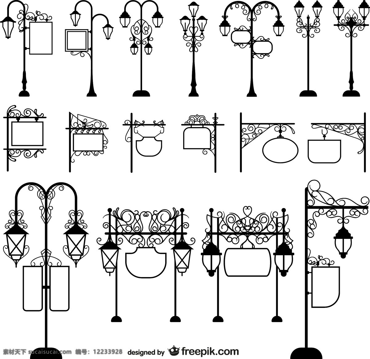 款 复古 带 广告牌 路灯 矢量 ai格式 户外广告 路灯广告牌 矢量图 照明 含 预览 图 铁艺路灯