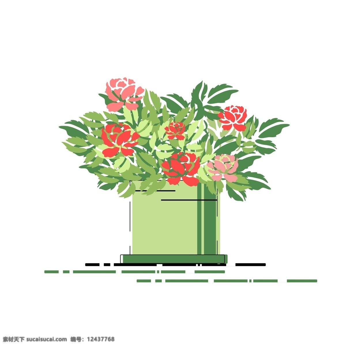 原创 小清 新手 绘 风 花卉 盆栽 插画 元素 小清新 绿色 线条 牡丹花 配图