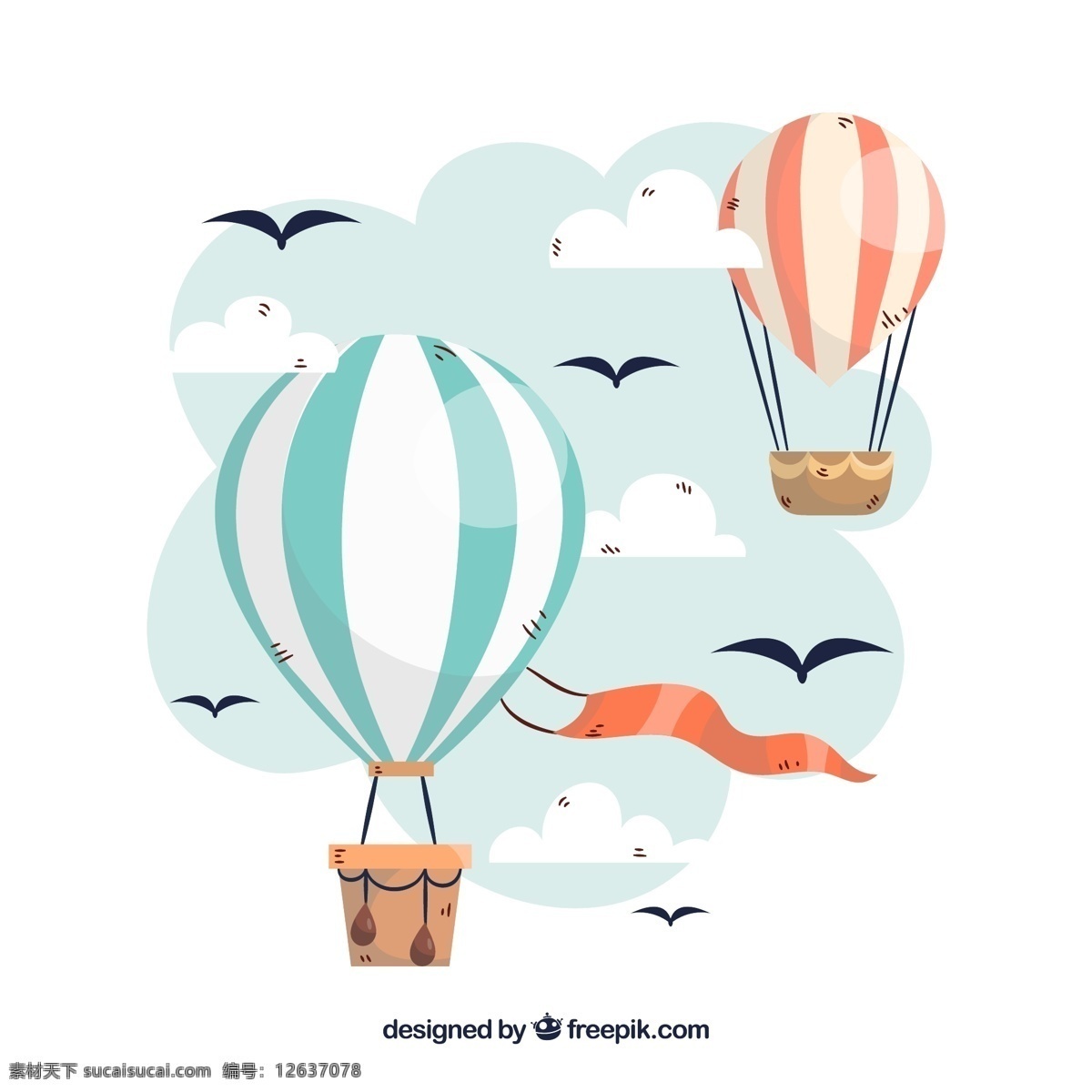 条纹 热气球 鸟 创意 气球 云朵 天空 源文件 矢量 高清图片