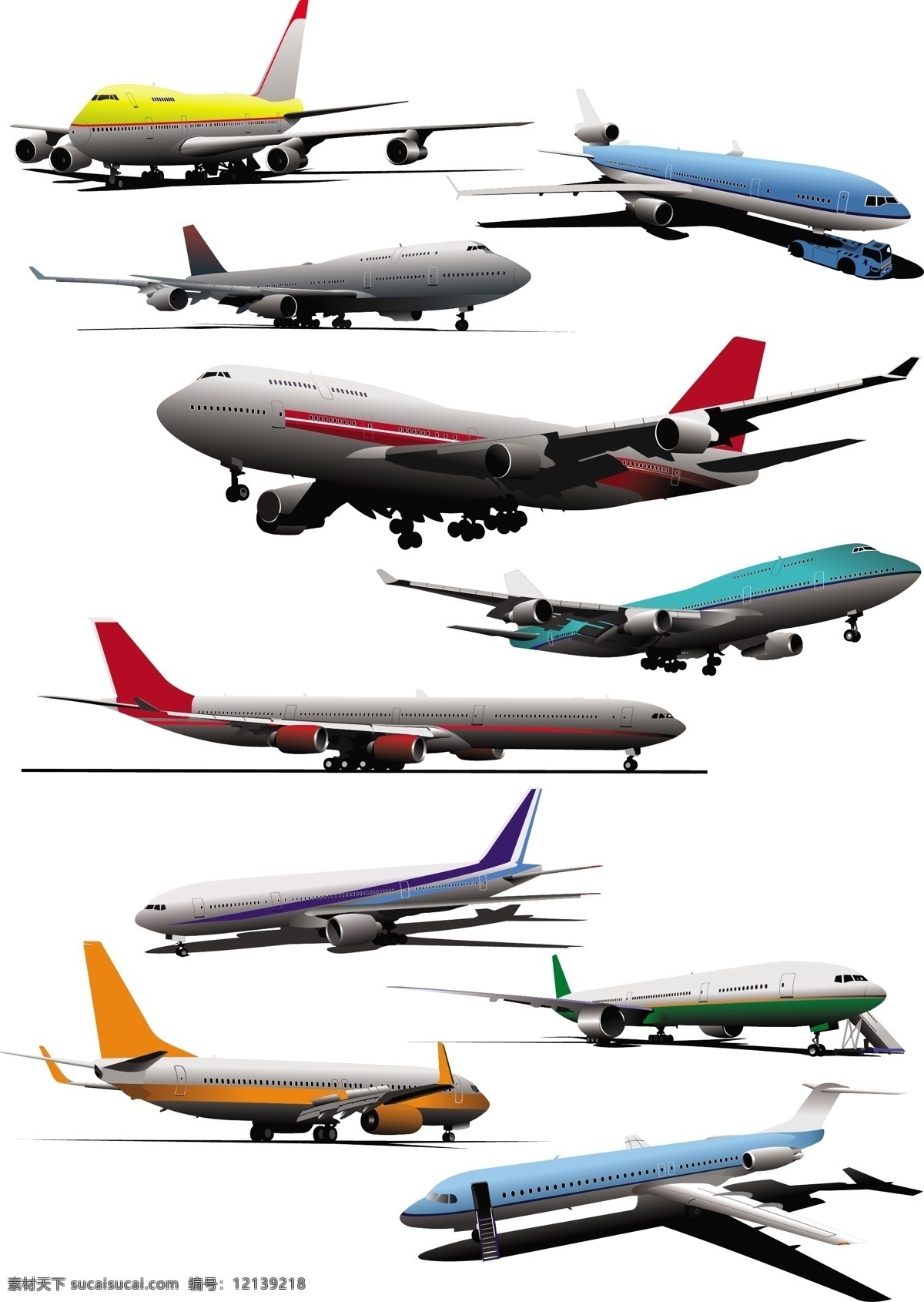十 架 飞机 矢量 客机飞机 客机 航班 空中交通 交通工具 现代科技 矢量素材 白色