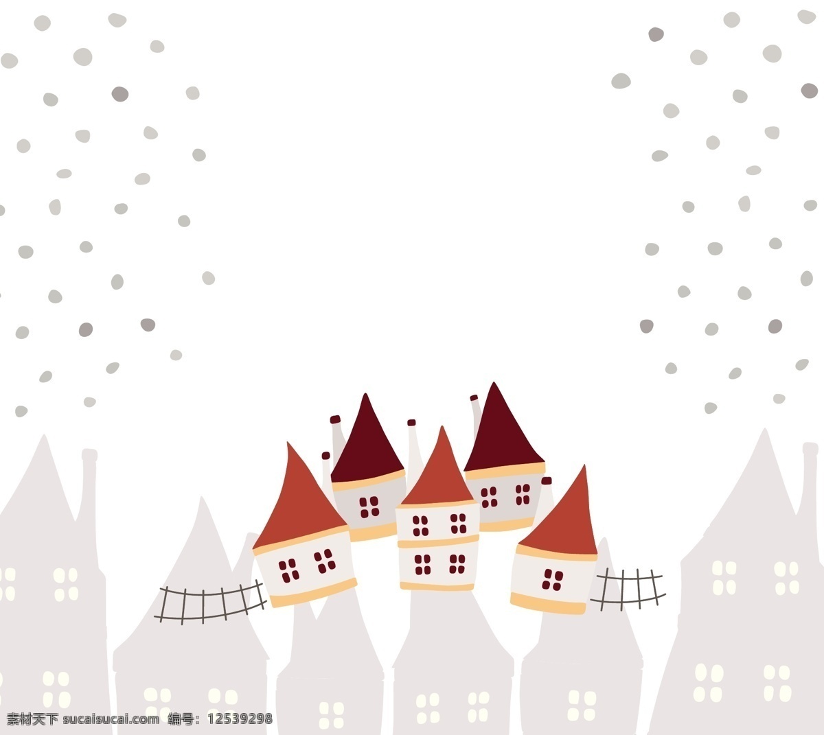 白色 下雪天 插画 风景 背景 矢量 房子 卡通 手绘