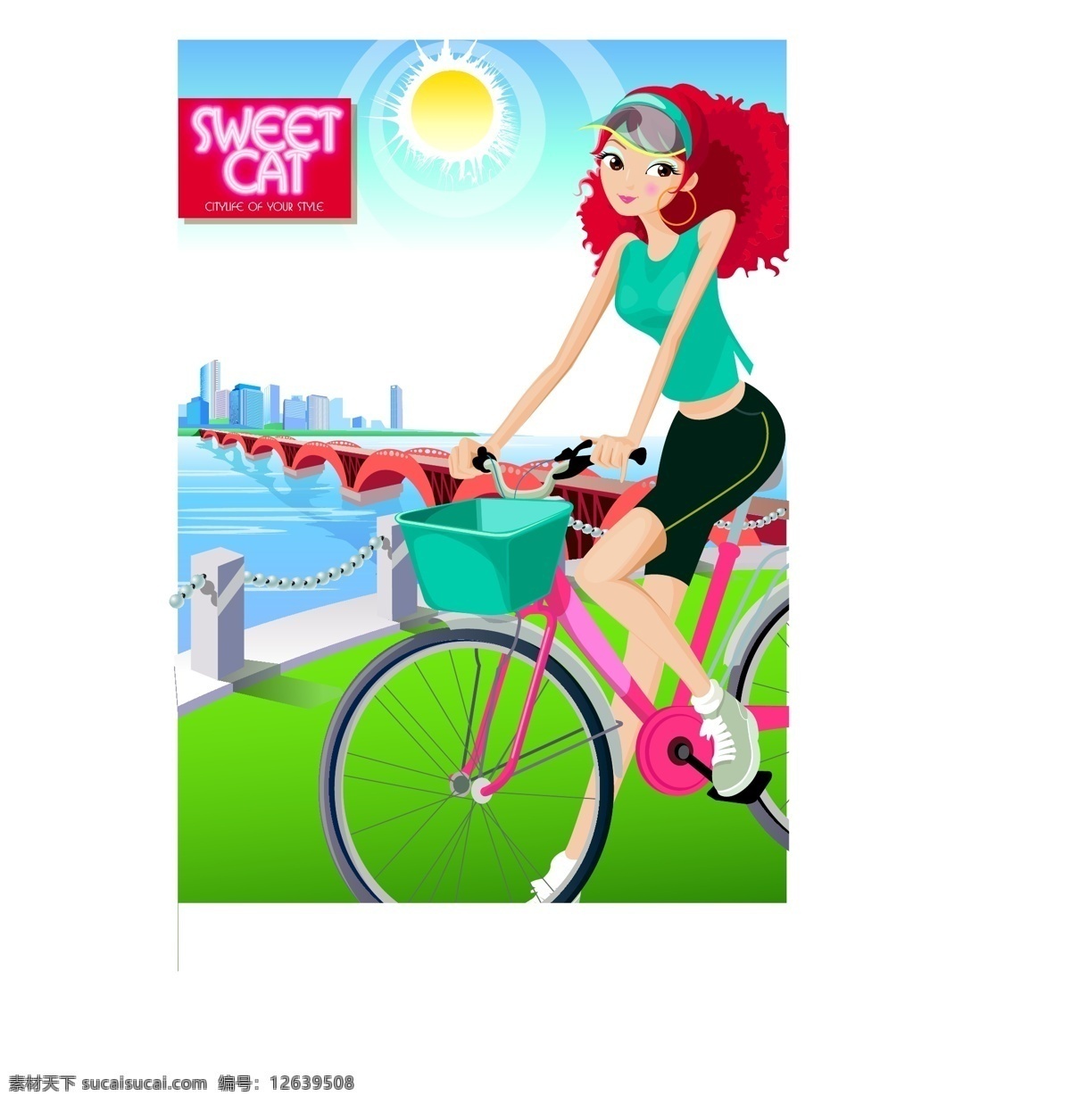 矢量美女骑车 休闲 白色