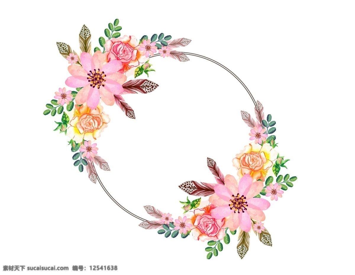 卡通 花朵 边框 元素 浪漫 小清新 绿叶 手绘 粉色花朵 圆圈 ai元素 矢量元素