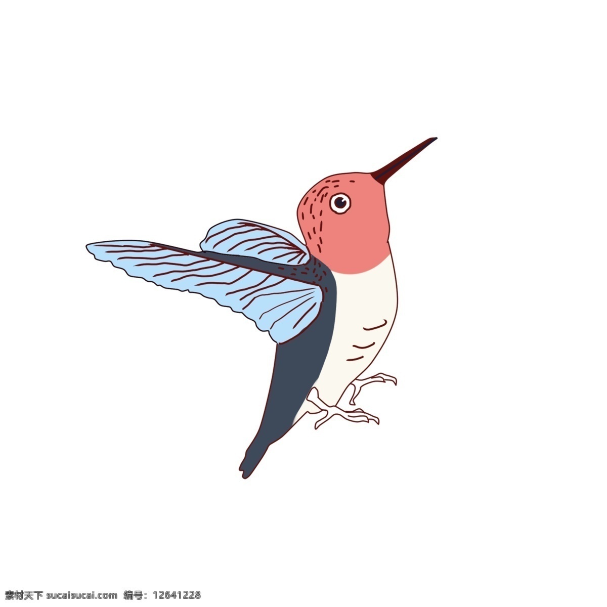 只 手绘 彩色 小鸟 卡通 元素 张开翅膀