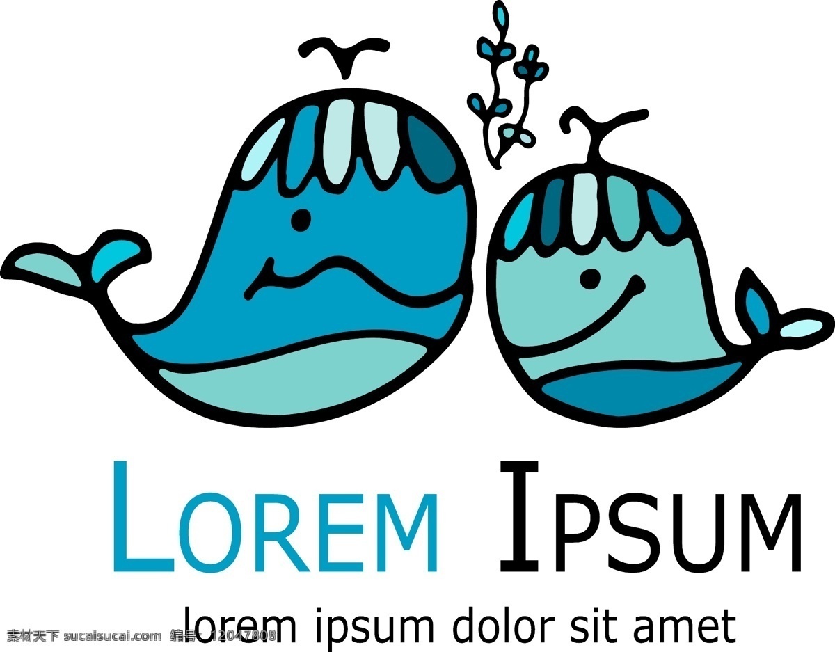 蓝色海豚商标 动物 可爱 创意 手绘 海洋 海豚 商标 logo
