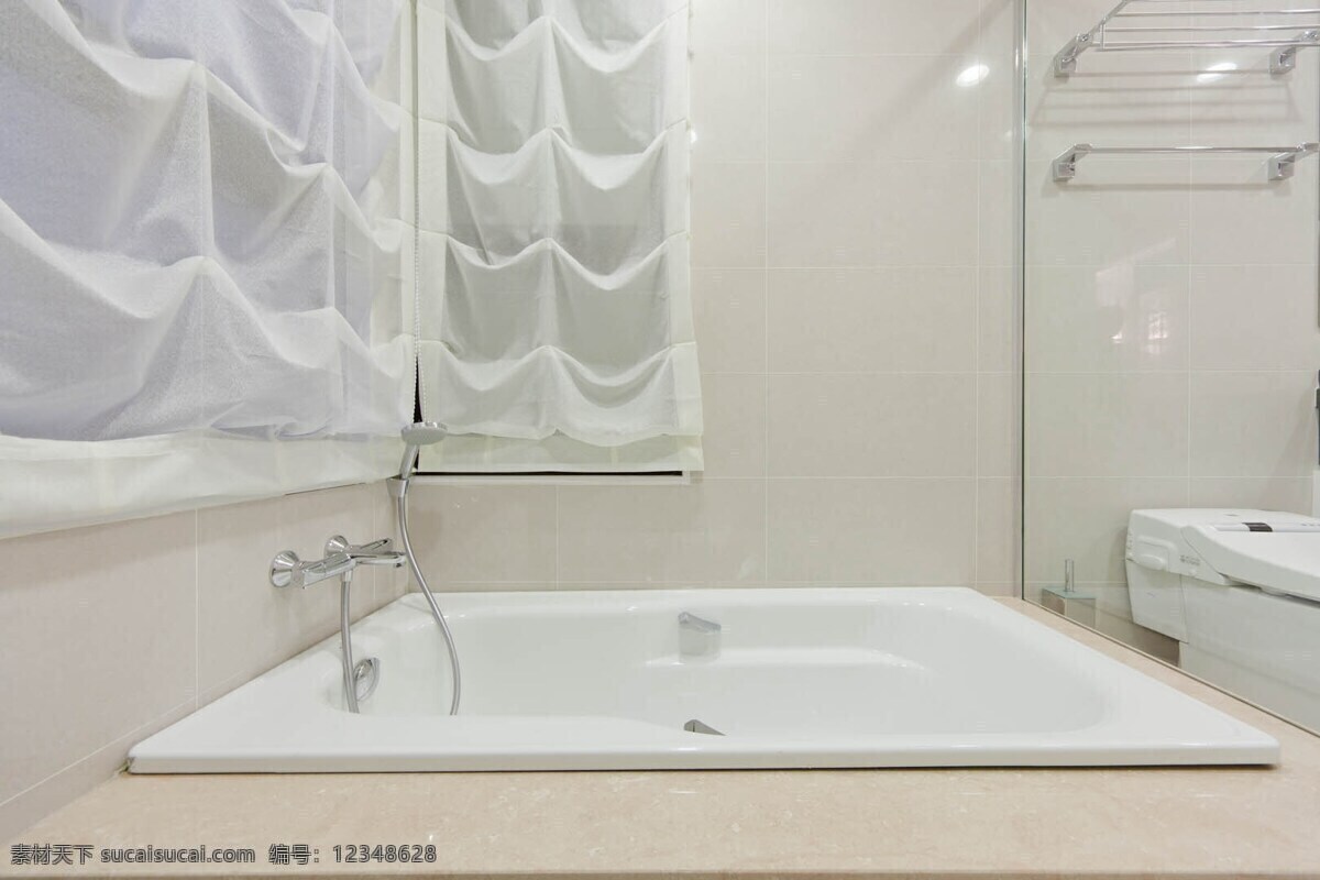 现代 浴室 浅 粉色 瓷砖 室内装修 效果图 浴室装修 浅色背景墙 玻璃隔断 白色窗帘