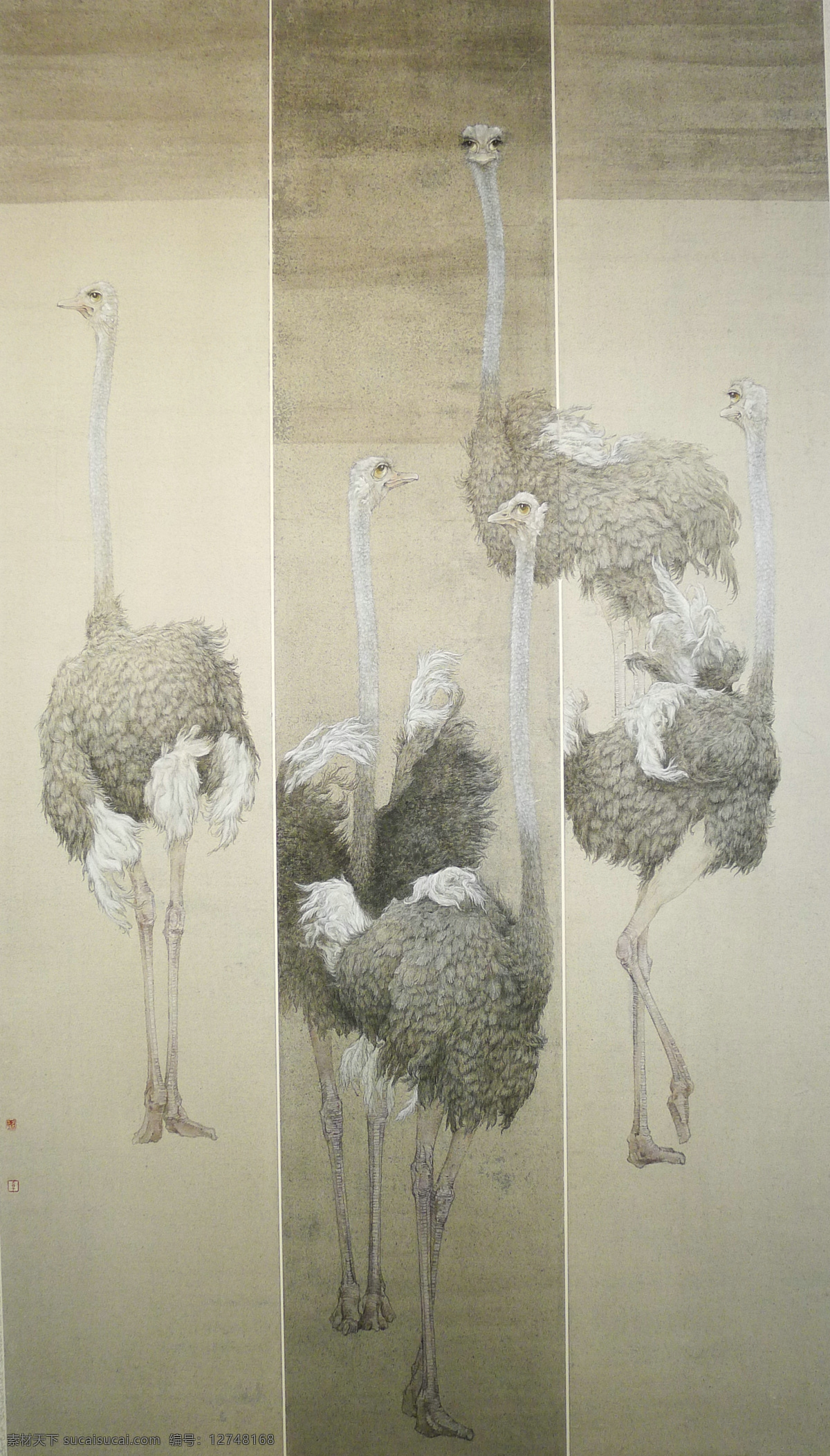 舞蹈家 中国画 工笔画 动物 鸵鸟 舞蹈 绘画书法 文化艺术