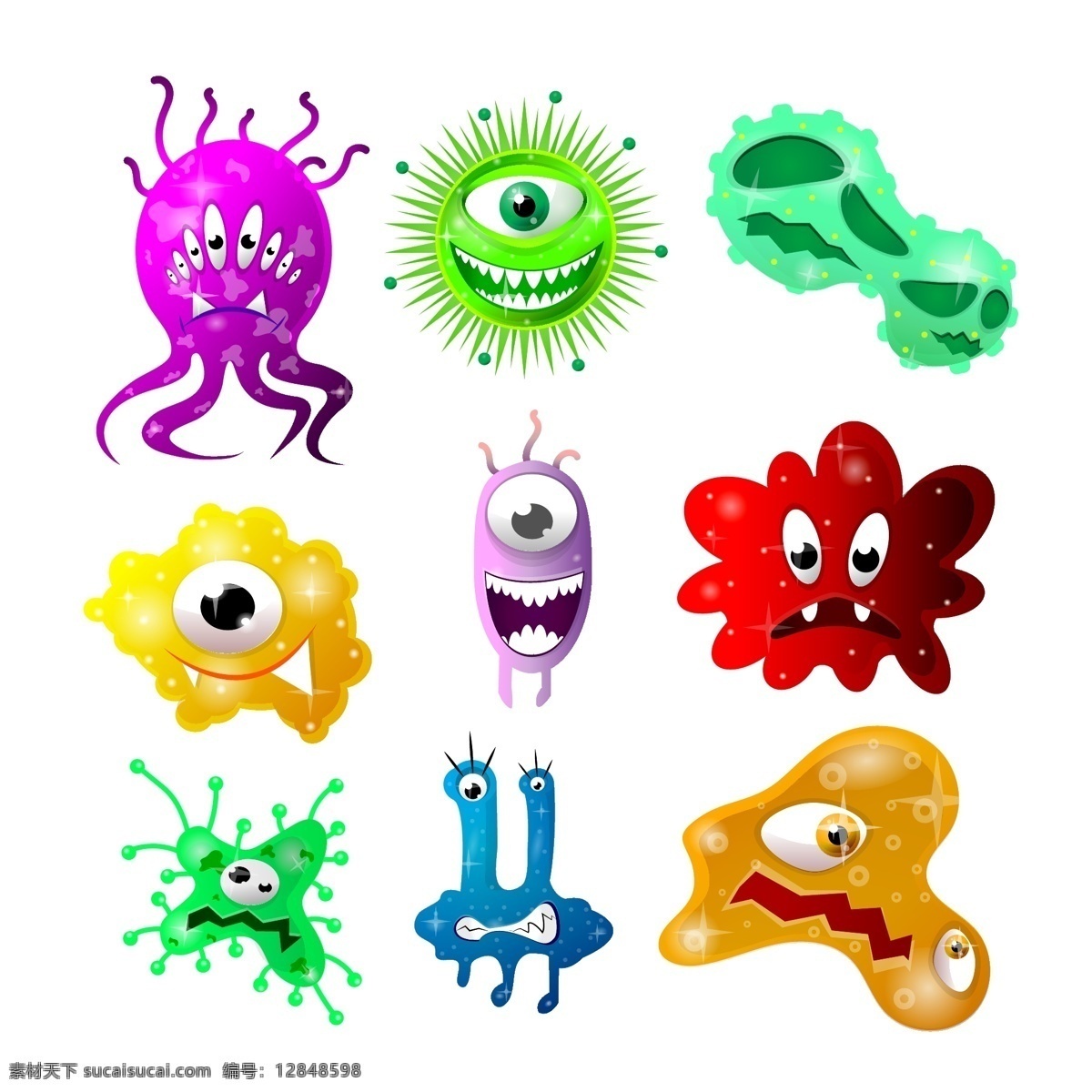 卡通病毒 细菌 病毒 卡通 抽象细菌 卡通细菌 细菌病毒 细胞 卡通设计
