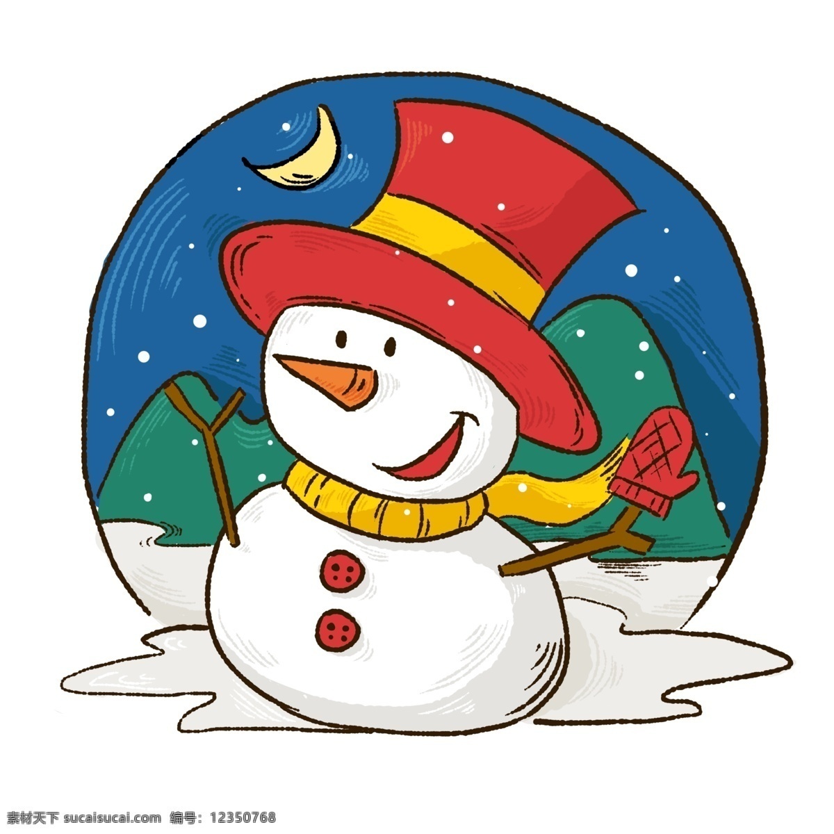 冬季 冬天 可爱 雪人 卡通 形象 雪地 玩耍 下雪