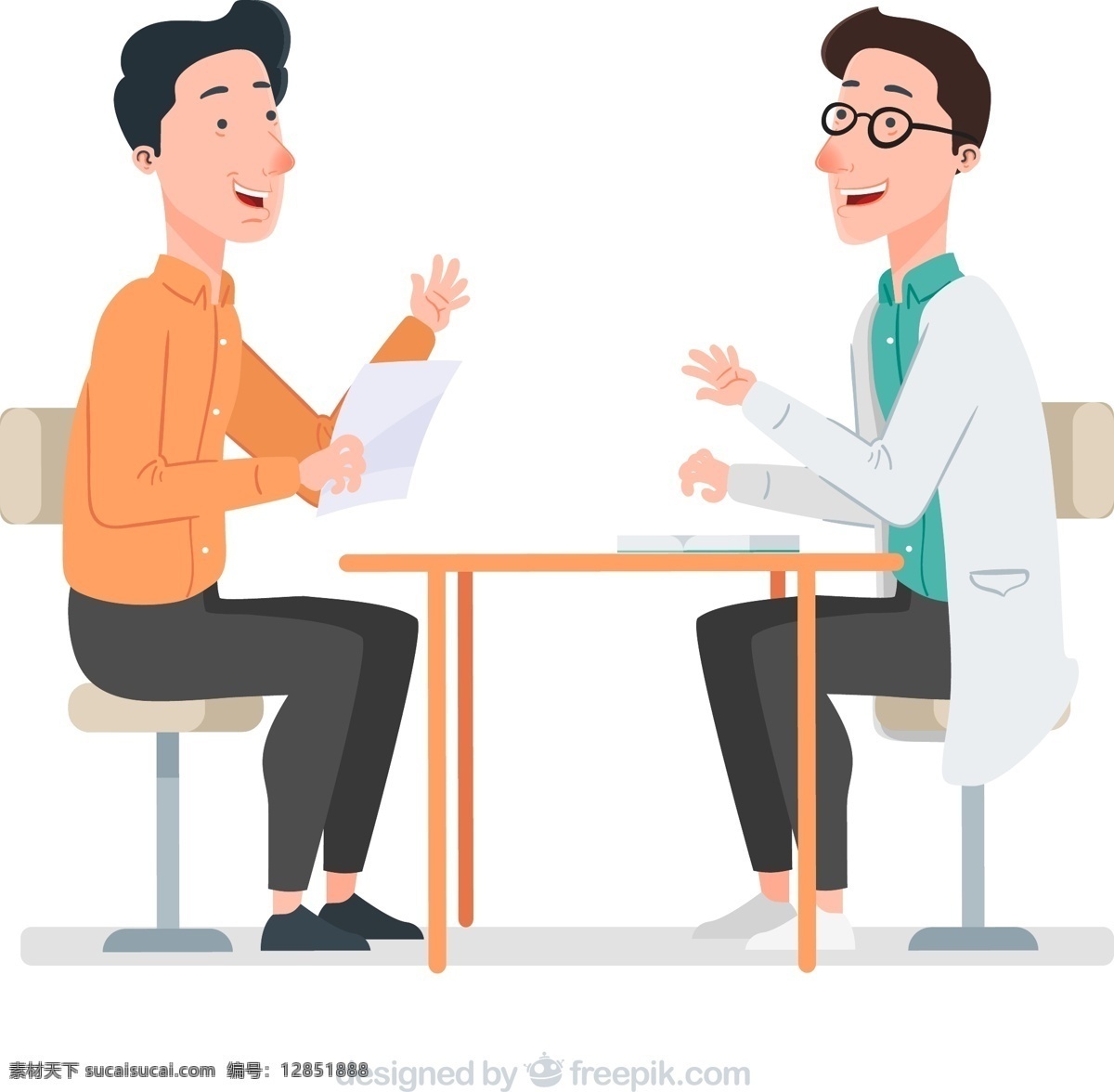 创意 谈话 中 医生 患者 医疗 桌子 椅子 医院 男子 动漫动画 动漫人物