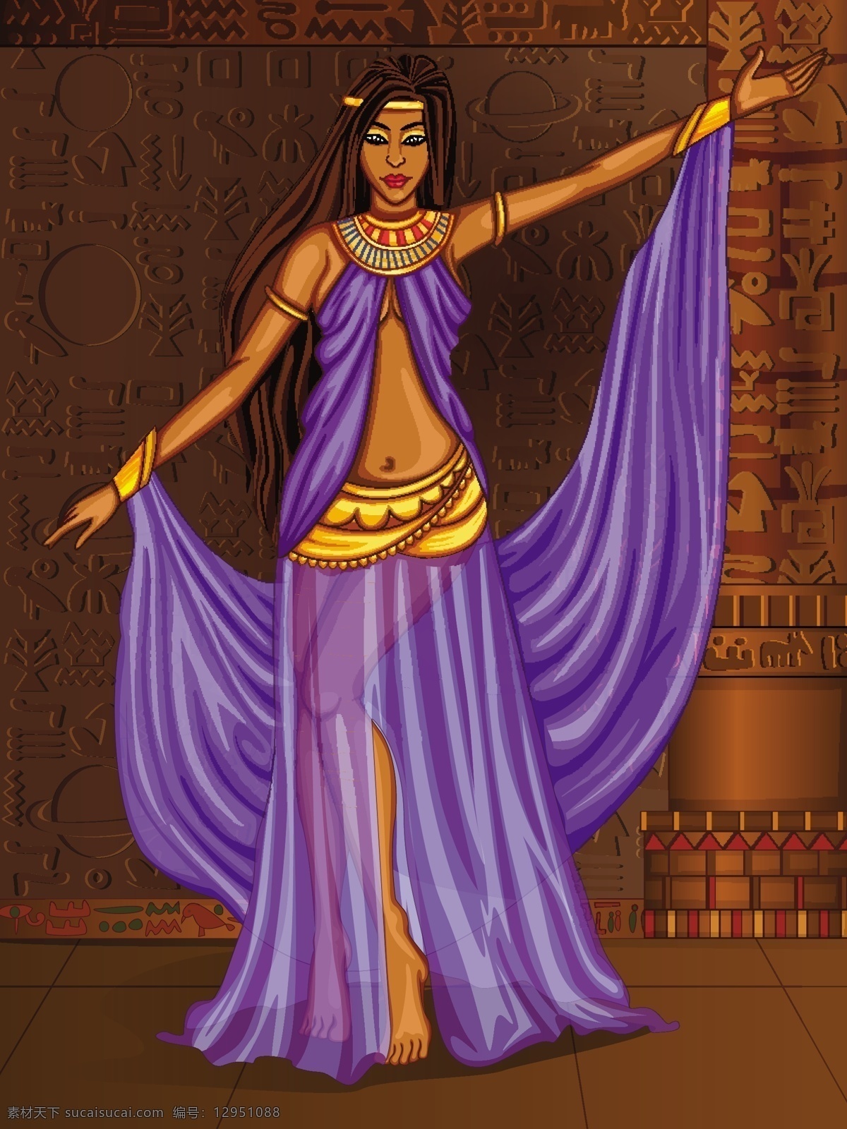古埃 宫殿 中 穿着 紫色 纱裙 跳舞 埃及 考古文明 室内装饰设计 神圣 民族 幻想 女性 舞蹈 女神 历史首饰 传说 魔术 神话 公主 女王 宗教 雕塑 传统游戏 卡通 动漫动画 动漫人物