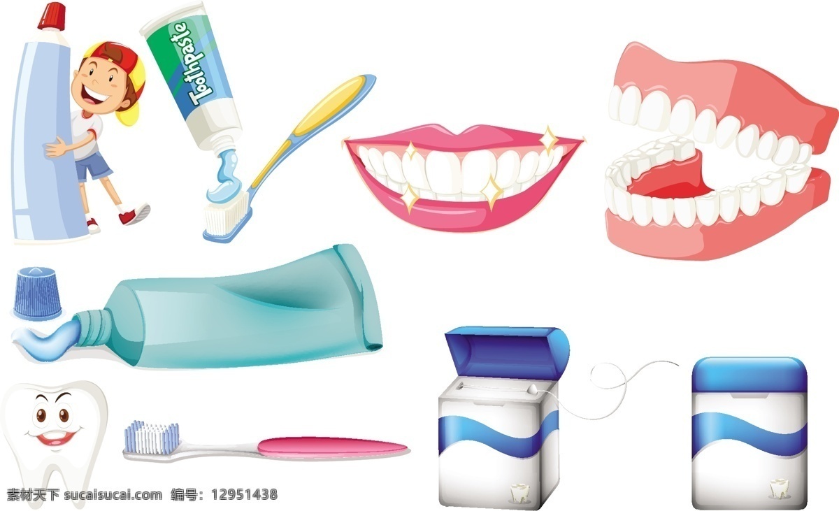 卡通 牙膏 牙刷 牙齿 矢量 卡通日用品 儿童牙膏 牙齿口腔 清洁用品 生活用品 日用品 标志图标 其他图标