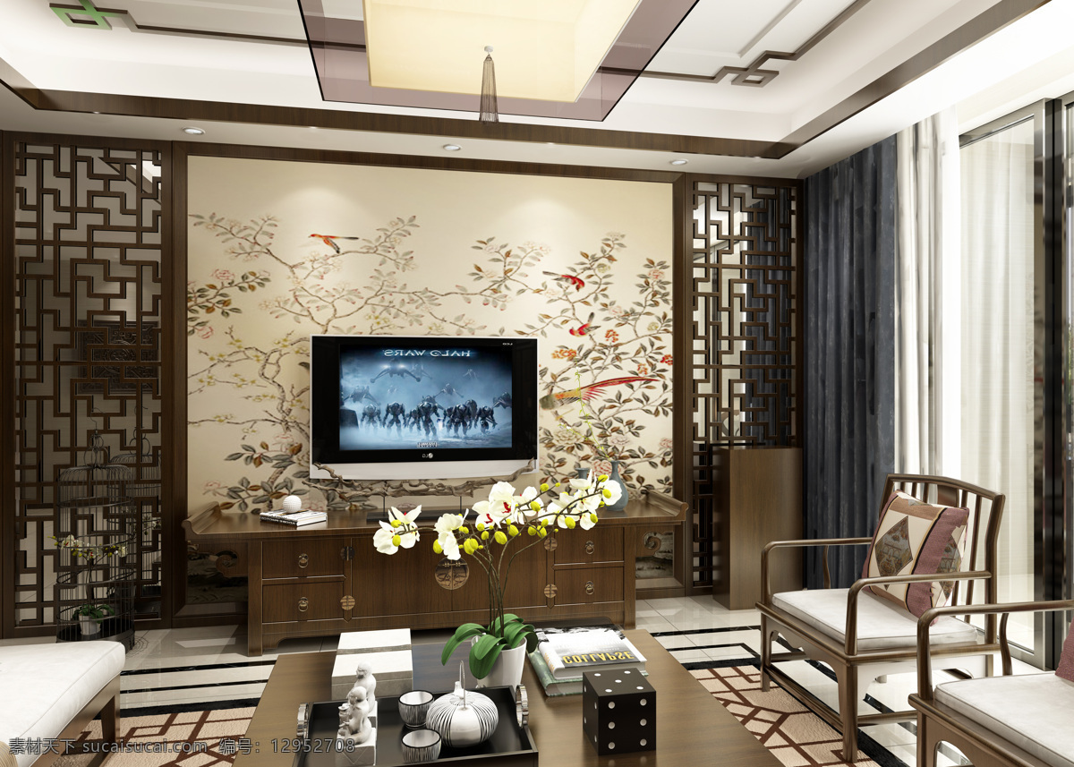 新 中式 客厅 效果图 复古 室内设计 新中式复古风 家装效果图