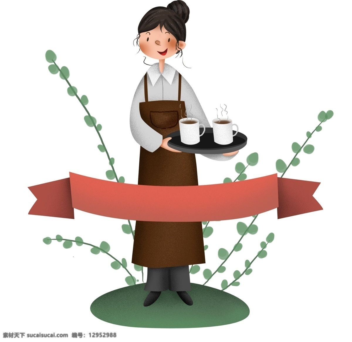 工作 系列 咖啡店 服务员 咖啡 女性 饮料 饮品 热咖啡 植物 冬天 摩卡 卡布奇诺 女服务员