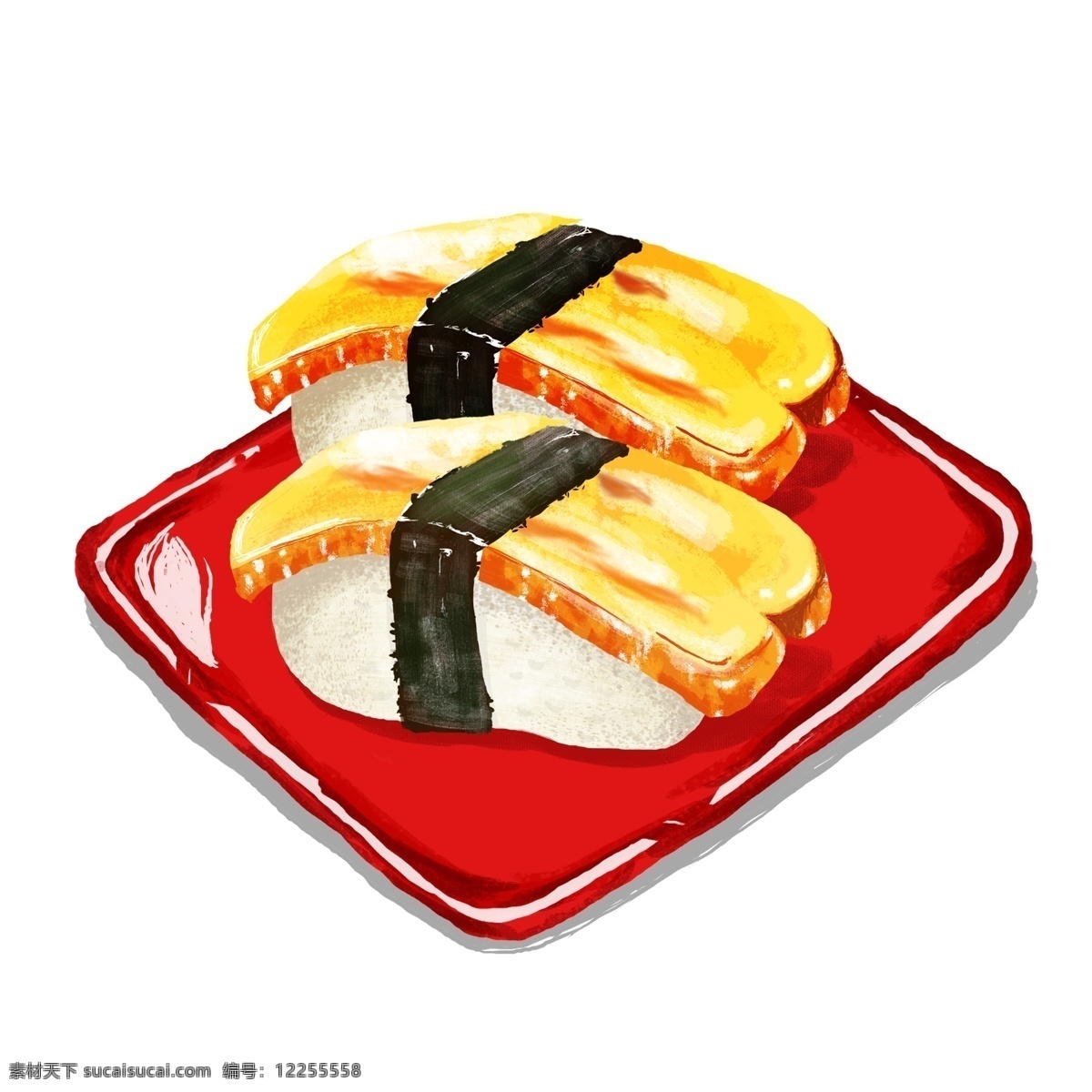 清新 日式 红盘 寿司 手绘 元素 日式寿司 日本料理 吃货节 日式美食 日本 红盘子 红色 手绘插图 插图 配图