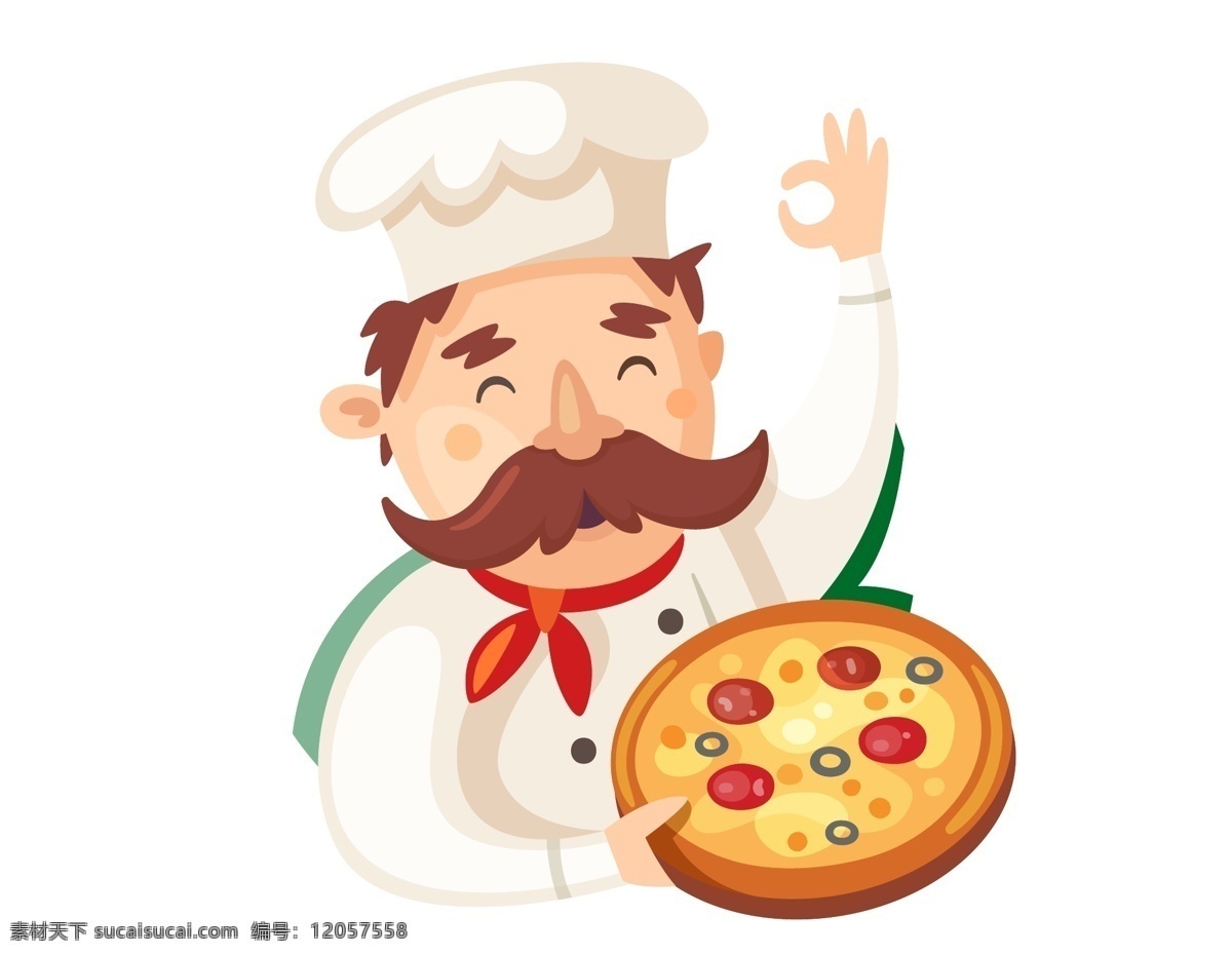手绘 厨师 制作 披萨 元素 卡通 西餐 ai元素 免扣元素