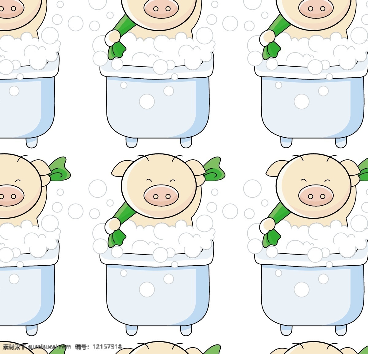 可爱 的卡 通 小 猪 洗澡 生物世界 家禽家畜 矢量图库