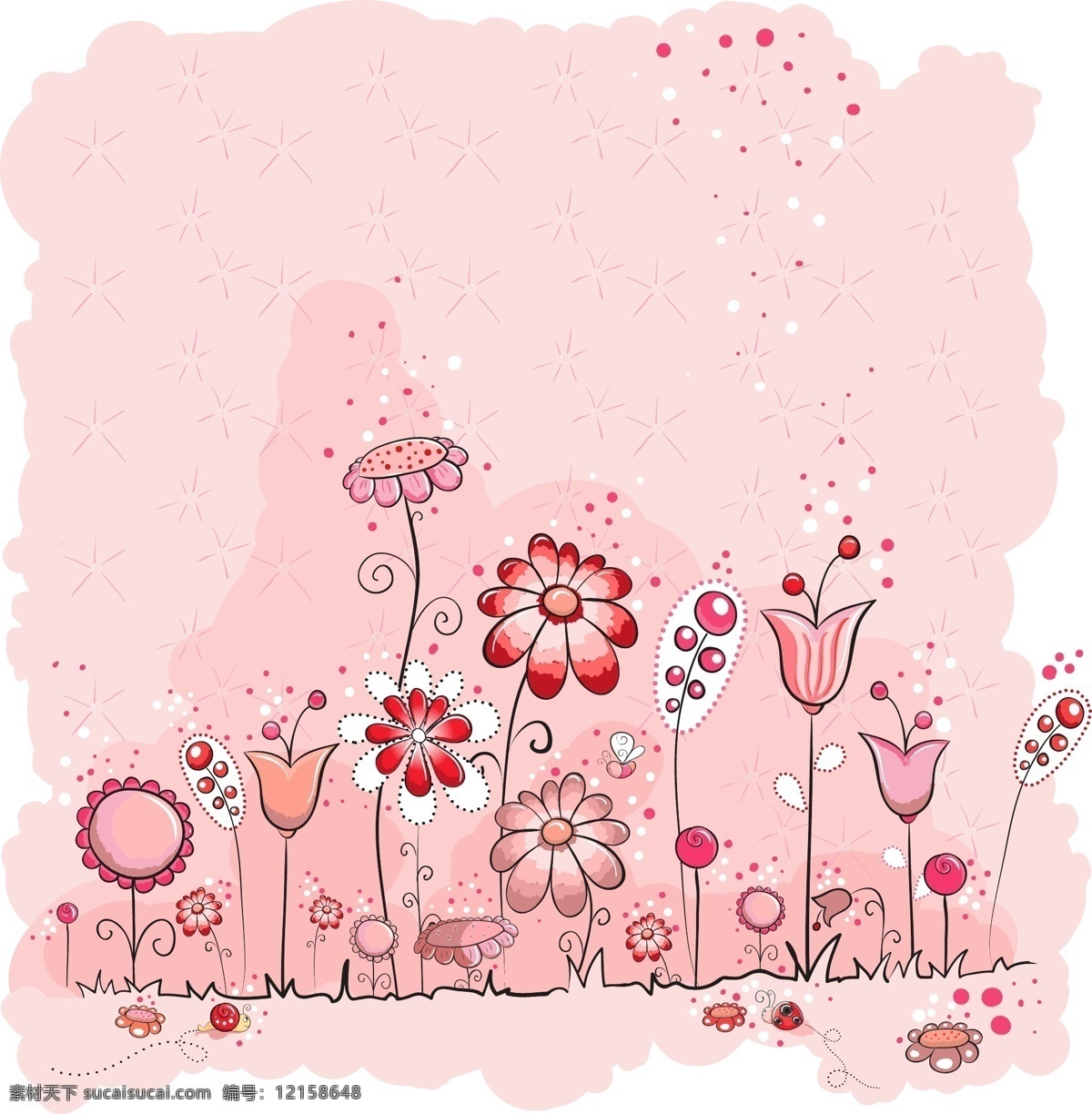 可爱 花朵 背景 矢量 粉色 矢量素材 线稿 小花 矢量图 花纹花边