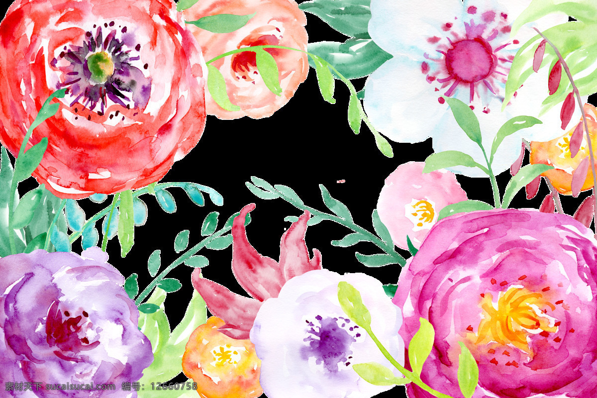 缤纷 时尚 花卉 卡通 透明 抠图专用 装饰 设计素材