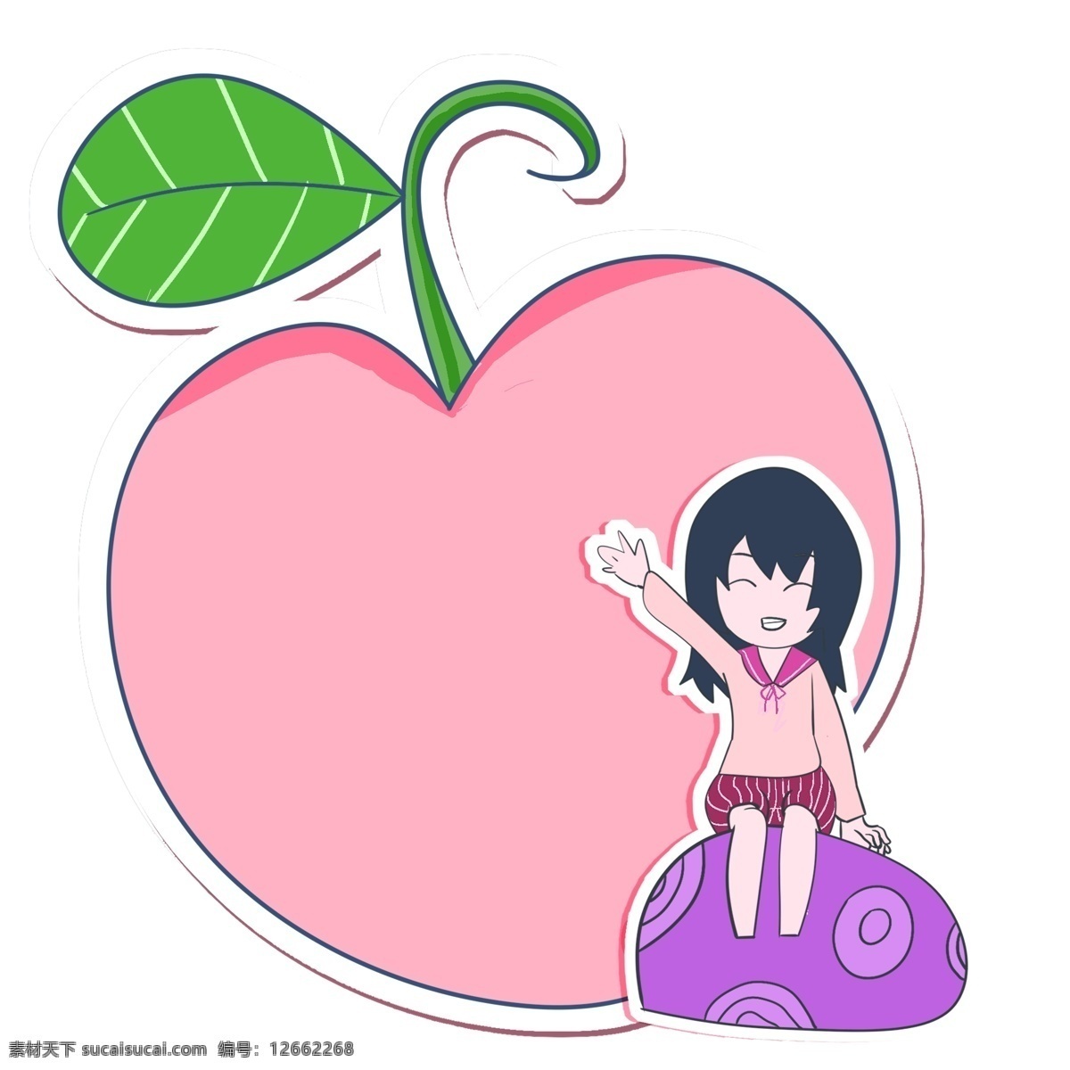 小女孩 水果 边框 装饰 小女孩边框 粉色边框 粉色水果 可爱边框 边框装饰 绿叶装饰