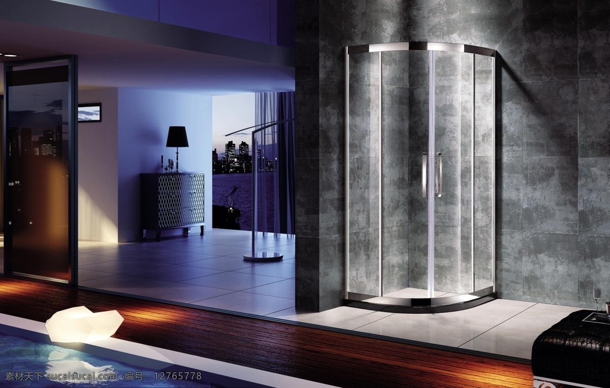 淋浴房 3d 效果图 高清图 室内效果图 不锈钢 钢化玻璃 3d设计 3d作品
