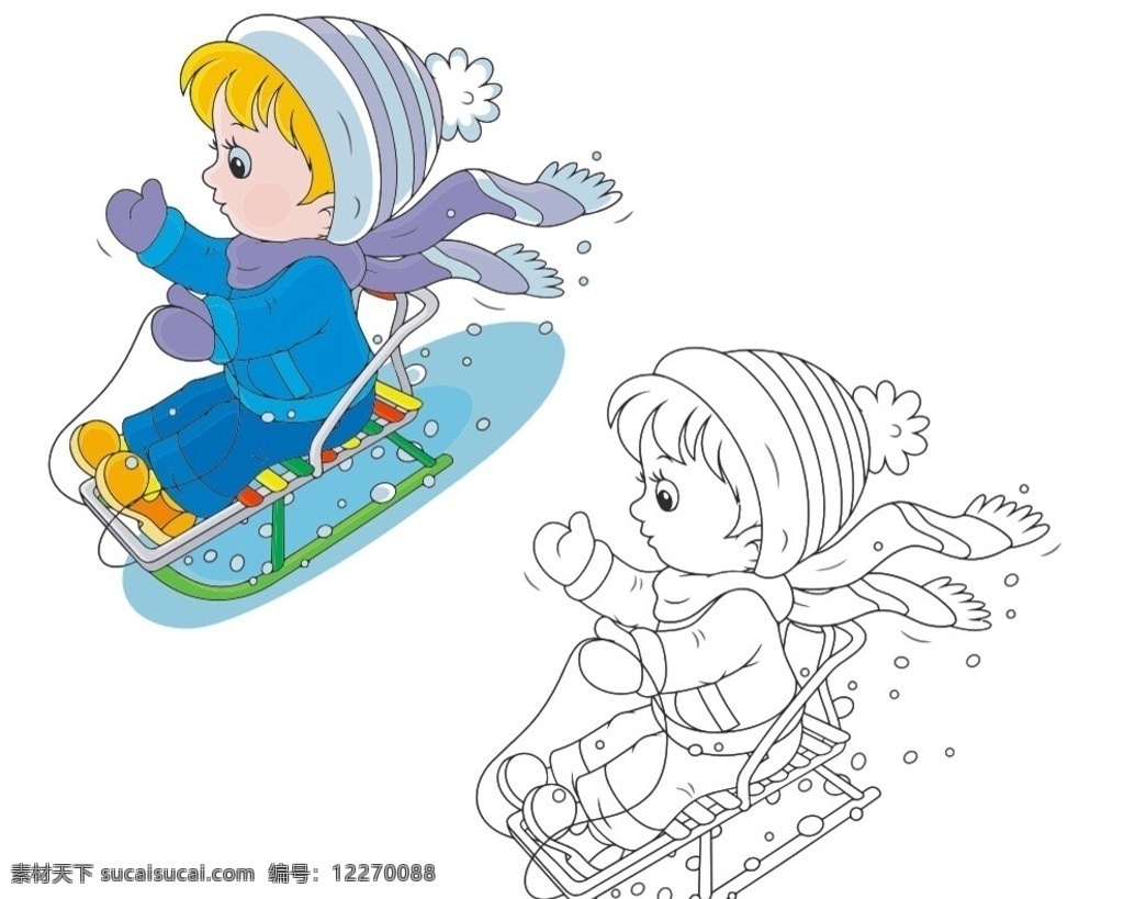 可爱儿童滑雪 儿童 孩子 滑雪 冬天 女孩子 围巾 雪橇 人物图库 儿童幼儿