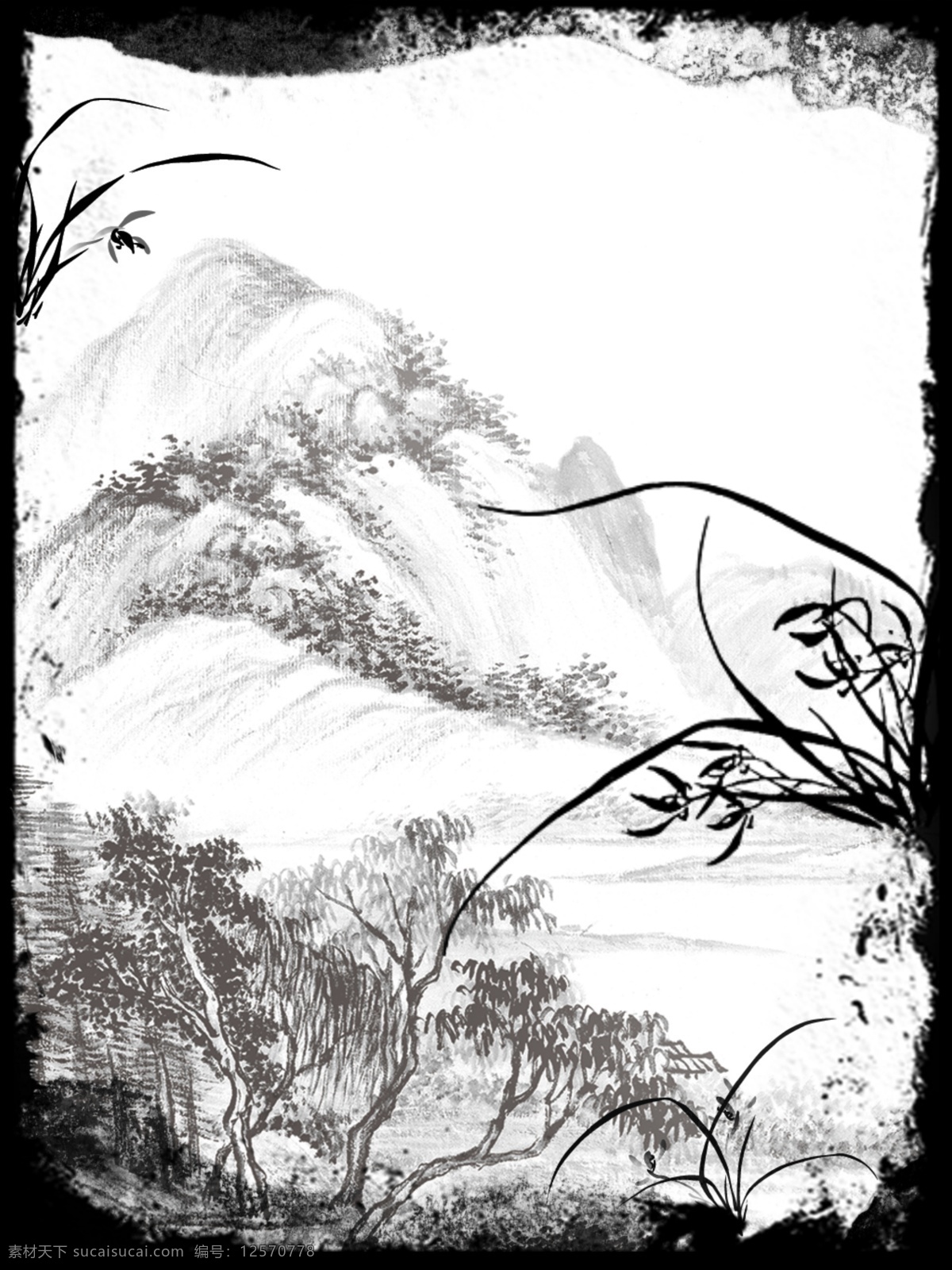 纯 原创 中国 风 古典 水墨 兰花 山水 背景 中国风 荷花 水墨背景 传统 松树 梅花 画板