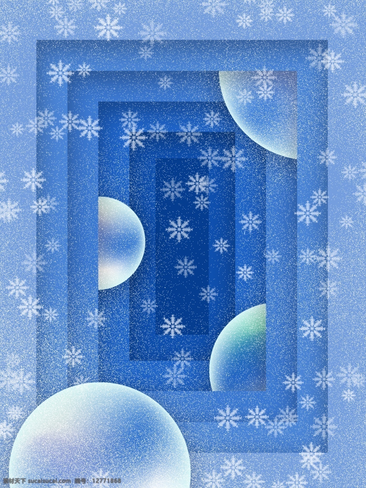 蓝色 冬季 下雪 剪纸 微 立体 效果 背景 雪花 雪花背景 3d球 剪纸效果